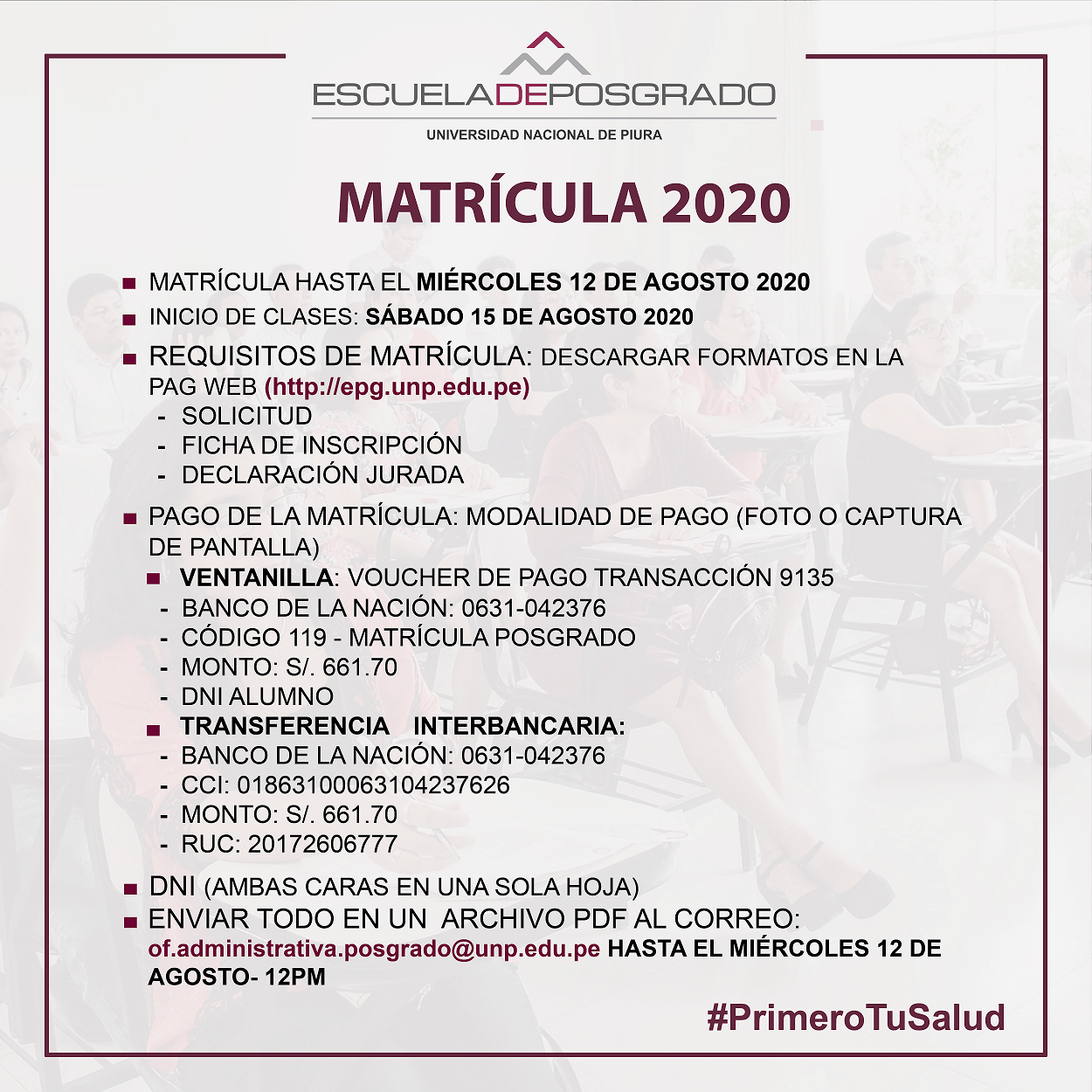 PROCESO DE MATRICULA 2020 – Escuela De Posgrado